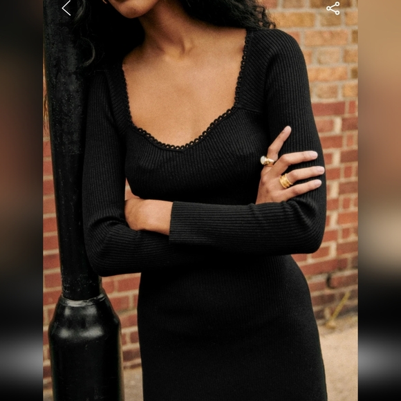 Sezane Hawa Black Long Sleeve Merino Wool/ Organic Cotton Dress - Picture 3 of 4